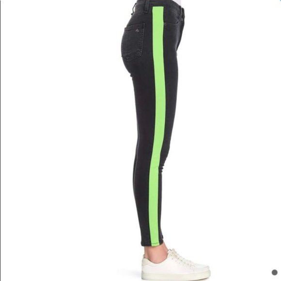 NWT! RAG & BONE Mazie Black w/Lime Side Stripe Skinny Jeans 23 - Picture 5 of 13